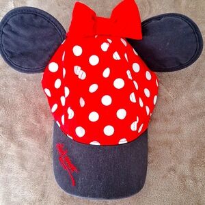 Disney Parks Disneyland Minnie Mouse Red Polka Dot Hat Bow Ears Hat.